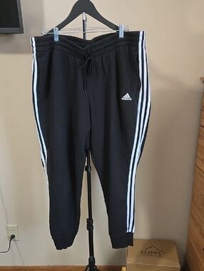 adidas Black Track Joggers with White Three-Stripes